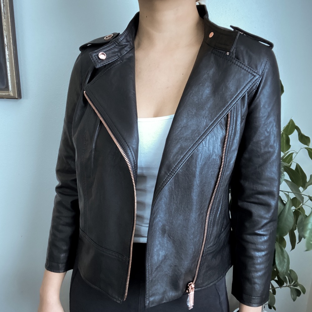 ♥️SOLD Armani Exhange Black Blouson Leather Jacket - Picture 3 of 9